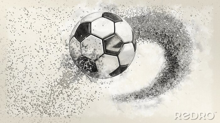 Fototapete Soccer ball illustration combined pencil sketch and watercolor sketch. 3D illustration. 3D CG. High resolution.