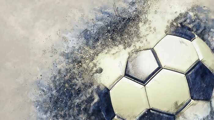Fototapete Soccer ball with particles illustration combined pencil sketch and watercolor sketch. 3D illustration. 3D CG. High resolution.