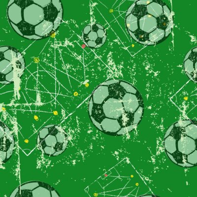 Tapete Soccer or football, seamless pattern background, tactics diagram, soccer balls, grunge style
