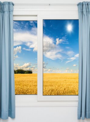 Fototapete Sommerlandschaft durch ein Fenster gesehen