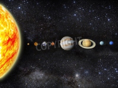 Fototapete Sonne und Planeten des Sonnensystems mit 3D-Effekt