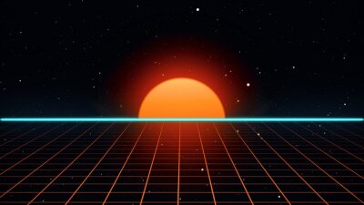 Sonnenaufgang auf Retro-Grafik