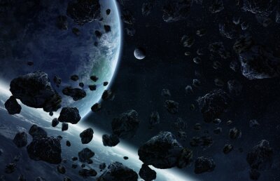 Fototapete Sonnenaufgang über Gruppe von Planeten im Raum