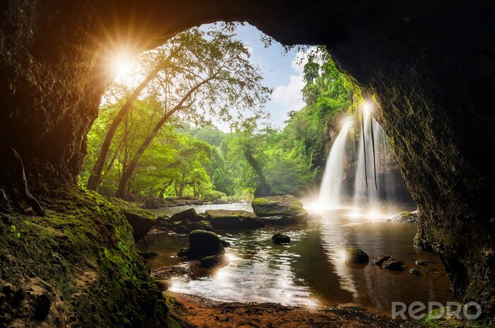 Fototapete Sonnenaufgang über Wasserfall