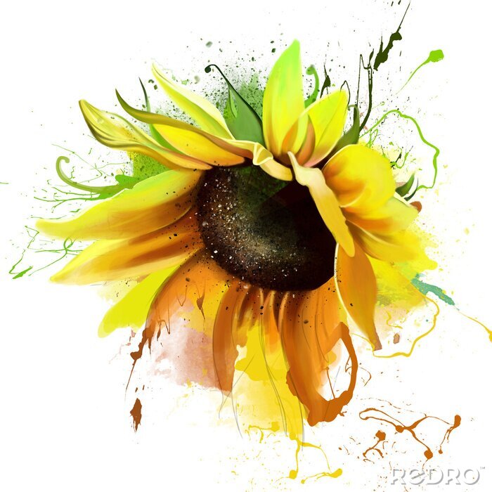 Fototapete Sonnenblume auf einer künstlerischen Komposition