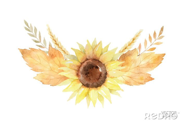 Fototapete Sonnenblume und Herbstblätter