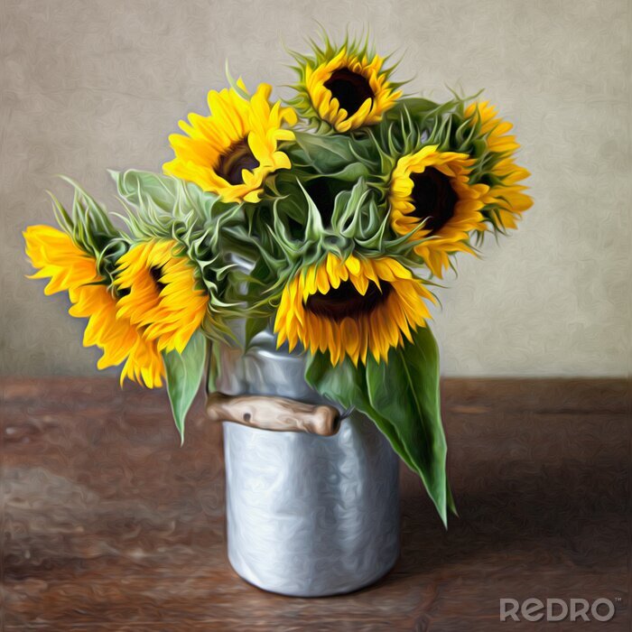 Fototapete Sonnenblumen in der Metallvase