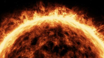 Fototapete Sonnenplanet in Flammen dunkler Hintergrund