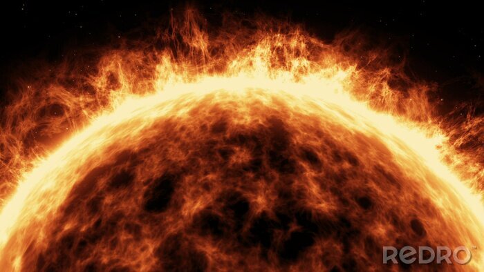 Fototapete Sonnenplanet in Flammen dunkler Hintergrund