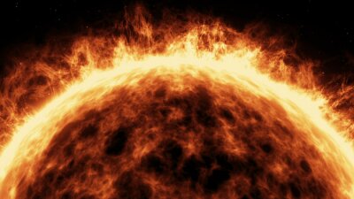 Fototapete Sonnenplanet in Flammen dunkler Hintergrund