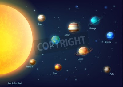 Fototapete Sonnensystem mit Sonne im Vordergrund