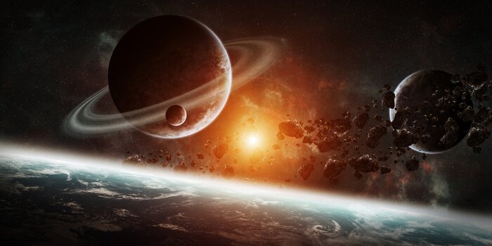 Fototapete Sonnensystem mit Sonne in der Ferne