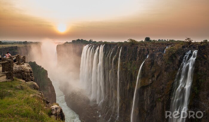 Fototapete Sonnenuntergang Afrika und Wasserfall
