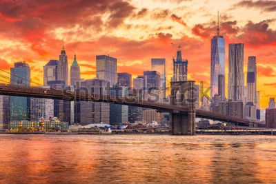 Fototapete Sonnenuntergang hinter New York City