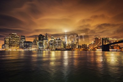 Fototapete Sonnenuntergang hinter Wolkenkratzern NY