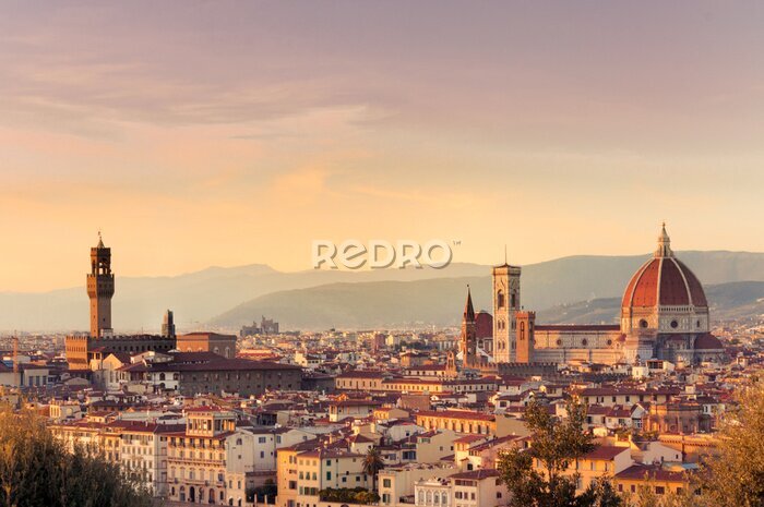 Fototapete Sonnenuntergang über der Architektur in Florenz