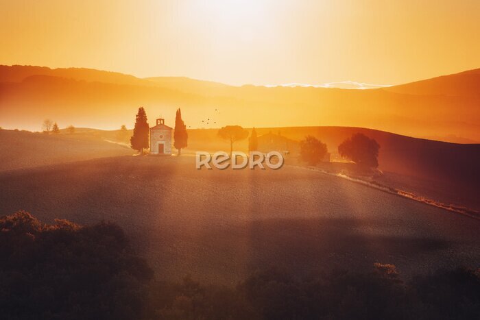 Fototapete Sonnenuntergang über der Toskana