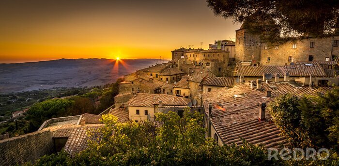 Fototapete Sonnenuntergang und Architektur der Toskana