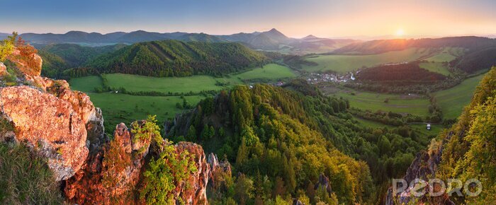 Fototapete Sonnenuntergang und Bergpanorama