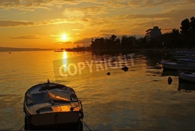 Fototapete Sonnenuntergang und Boot