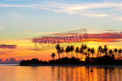 Fototapete Sonnenuntergang und Silhouetten tropischer Palmen