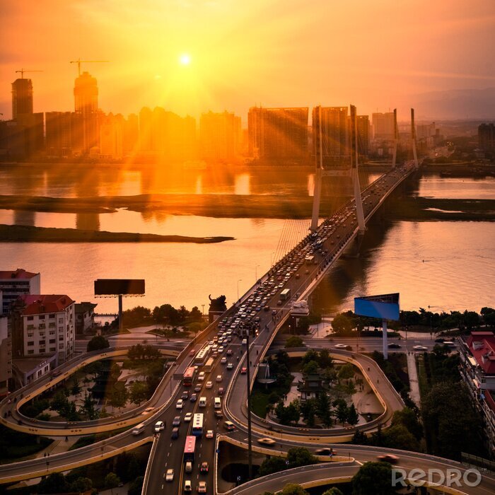 Fototapete Sonnenuntergang und Verkehr