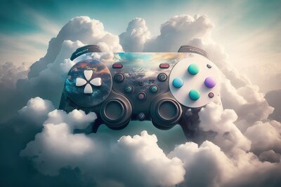 Spiel-Controller zwischen Wolken abstrakte Komposition