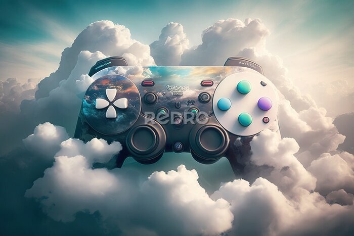 Fototapete Spiel-Controller zwischen Wolken abstrakte Komposition