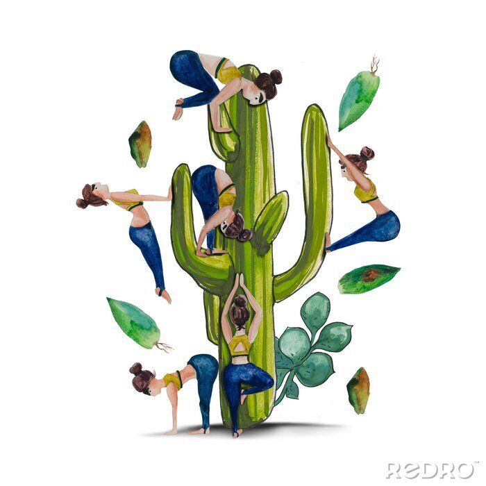 Fototapete Sport relief mit Yoga am grünen Kaktus