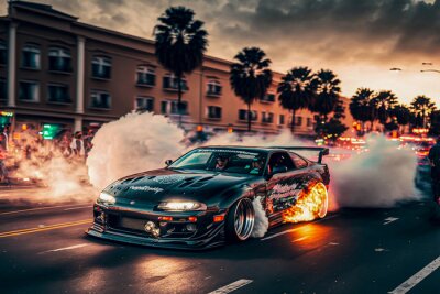 Fototapete Sportwagen auf einer Stadtstraße