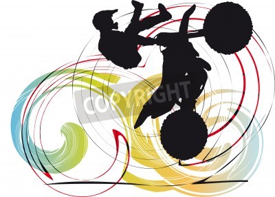 Fototapete Springen auf ein Motorrad vor einem farbigen Hintergrund