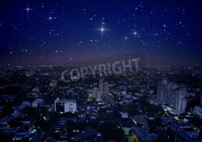 Fototapete Stadt bei Nacht und Sterne