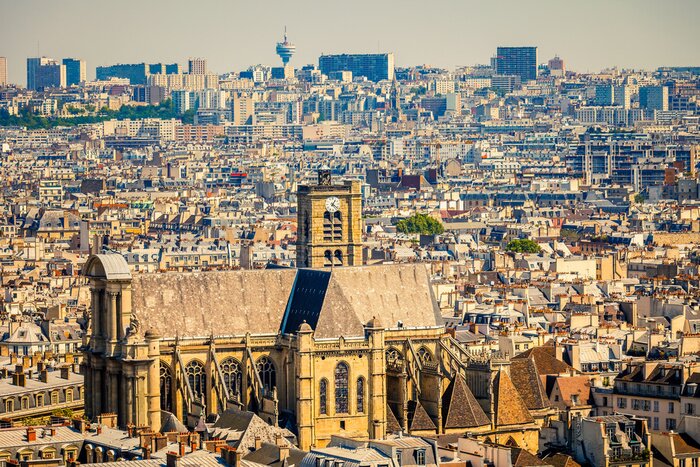 Fototapete Stadt Paris und Ansicht der Kirche