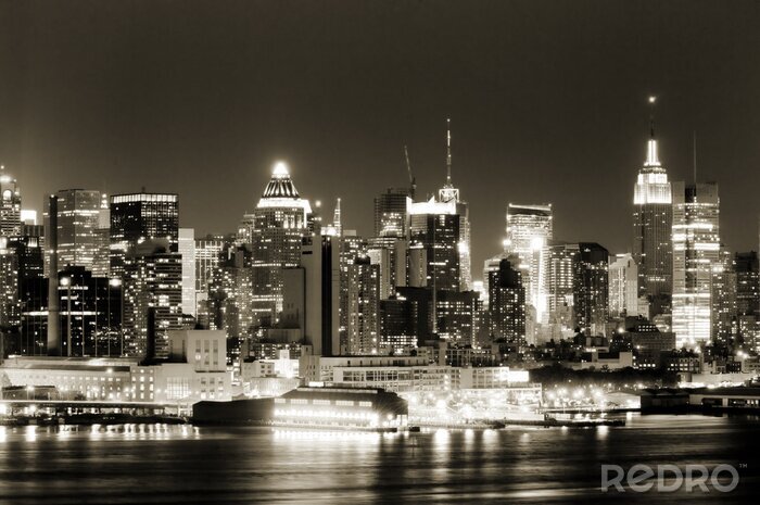 Fototapete Stadt schwarz-weiß bei Nacht
