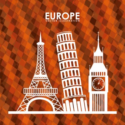 Städte Europas Grafik mit berühmten Wahrzeichen