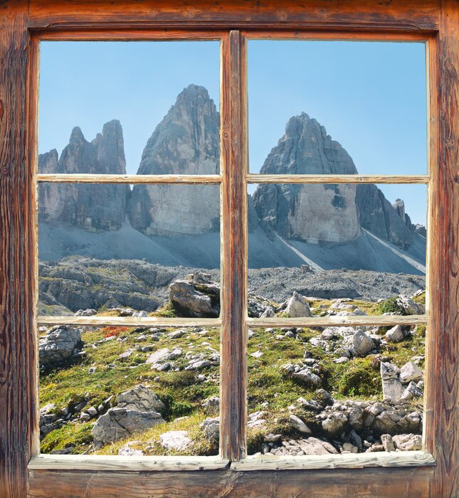 Fototapete Steinige felsen aus dem fenster
