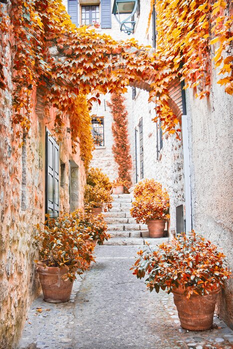 Fototapete Steinige Gasse im Herbst