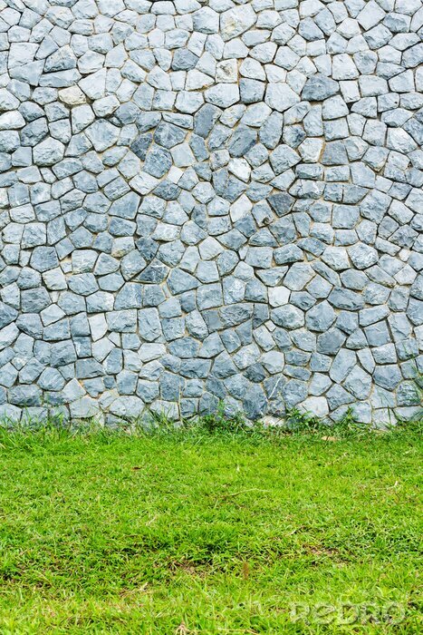Fototapete Steinmauer bei Rasen