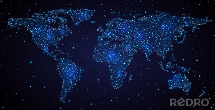 Fototapete Sterne, die die Umrisse der Kontinente der Erde bilden