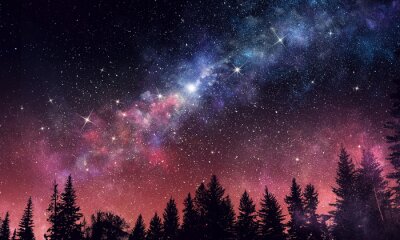 Sternenhimmel über einem dunklen Wald