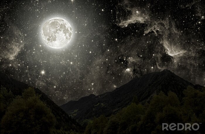 Fototapete Sternennacht am Himmel über einer Gebirgskette