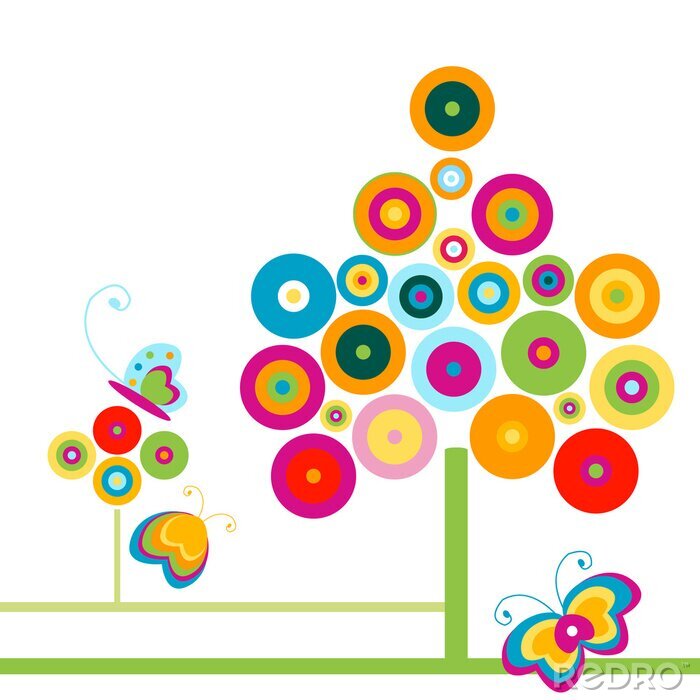 Fototapete Stilisierte Baum und Schmetterlinge