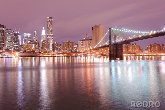 Fototapete Stimmungsvolle Stadt und Brooklyn Bridge