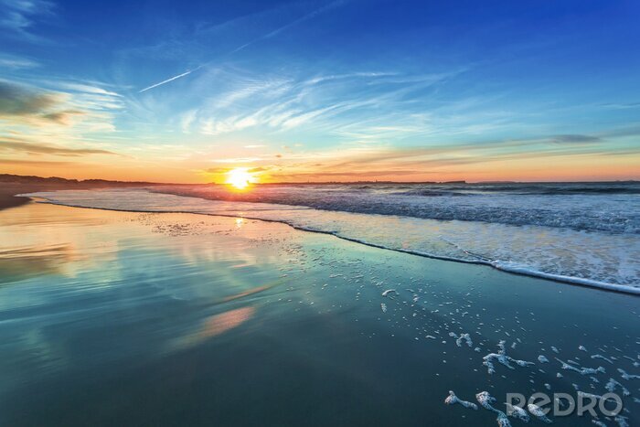 Fototapete Strand 3D und Sonnenuntergang