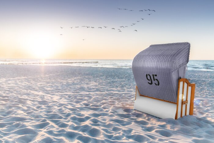 Fototapete Strand und Bank am Meer