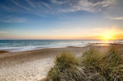 Fototapete Strand und Dünnen bei Sonnenuntergang