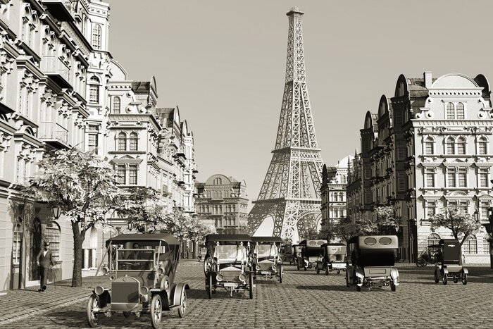 Fototapete Straße in Paris im Retro-Stil