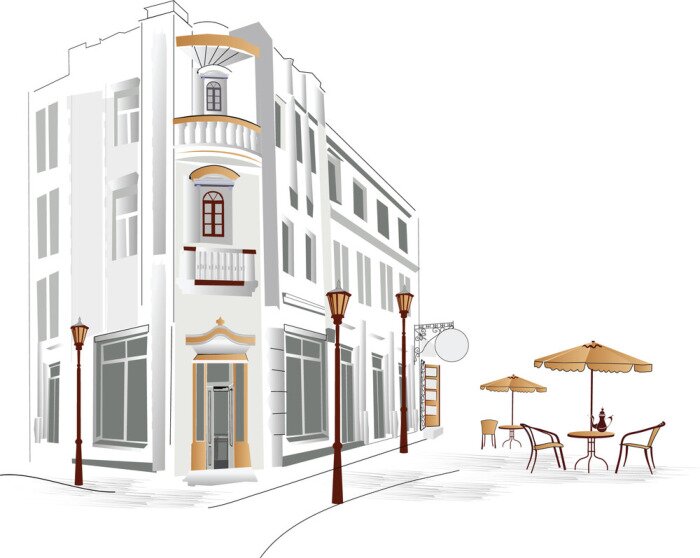 Fototapete Straßencafé im grafischen Stil