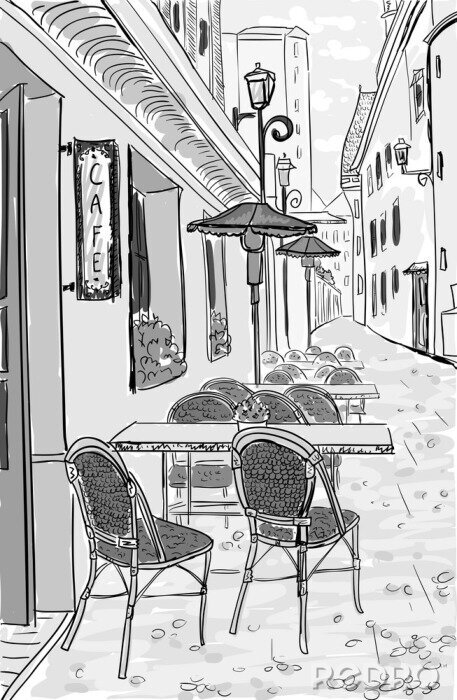 Fototapete Straßencafé im Zentrum der Altstadt