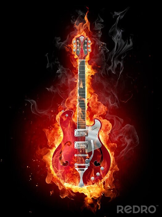 Fototapete Streichinstrumente brennende Gitarre